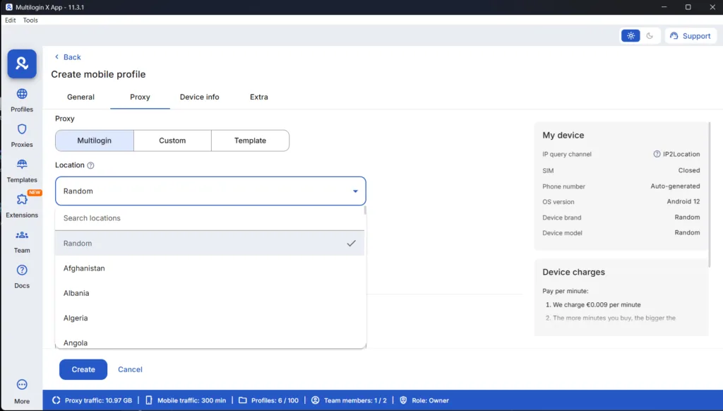 Tích hợp Proxy dân cư Mobile tự động khớp vị trí địa lý trên Multilogin Cloud Phone.