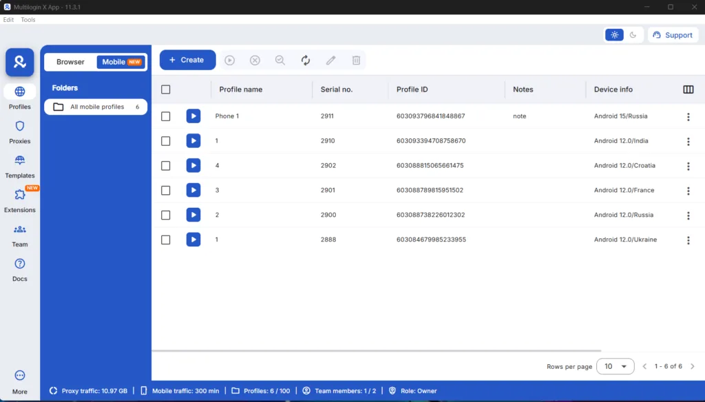 Giao diện quản lý Multilogin Cloud Phones và Antidetect Browser trên cùng một dashboard.